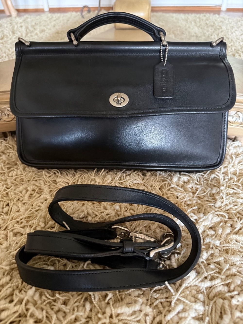 Rare Vintage Coach City Willis Black Leather Nickel Hardware USA Made C0C-9153